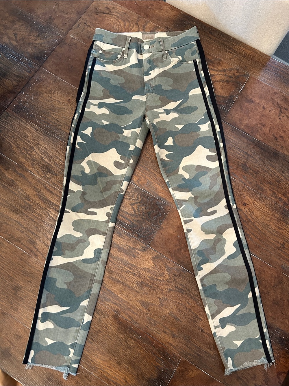 MOTHER Jeans Looker Ankle Fray In See Me Run Camo Hi-Waisted Sz 25 Green Stretch